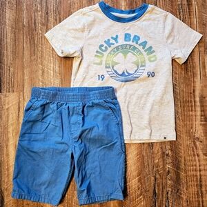 Size 5 Boy's Lucky Brand Short Sleeve & Pull-On Shorts Outfit NWOT